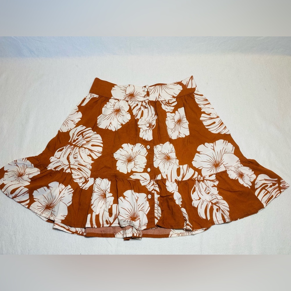 ROXY Mini Skirt Floral Beach Tiered Pink Summer Hawaiian Soft Viscose Women’s XS